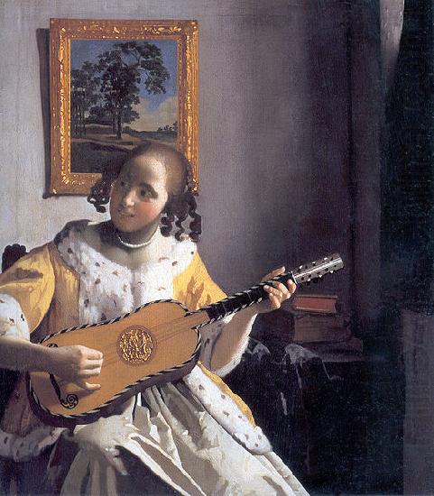 Johannes Vermeer Youg woman playing a guitar oil painting picture